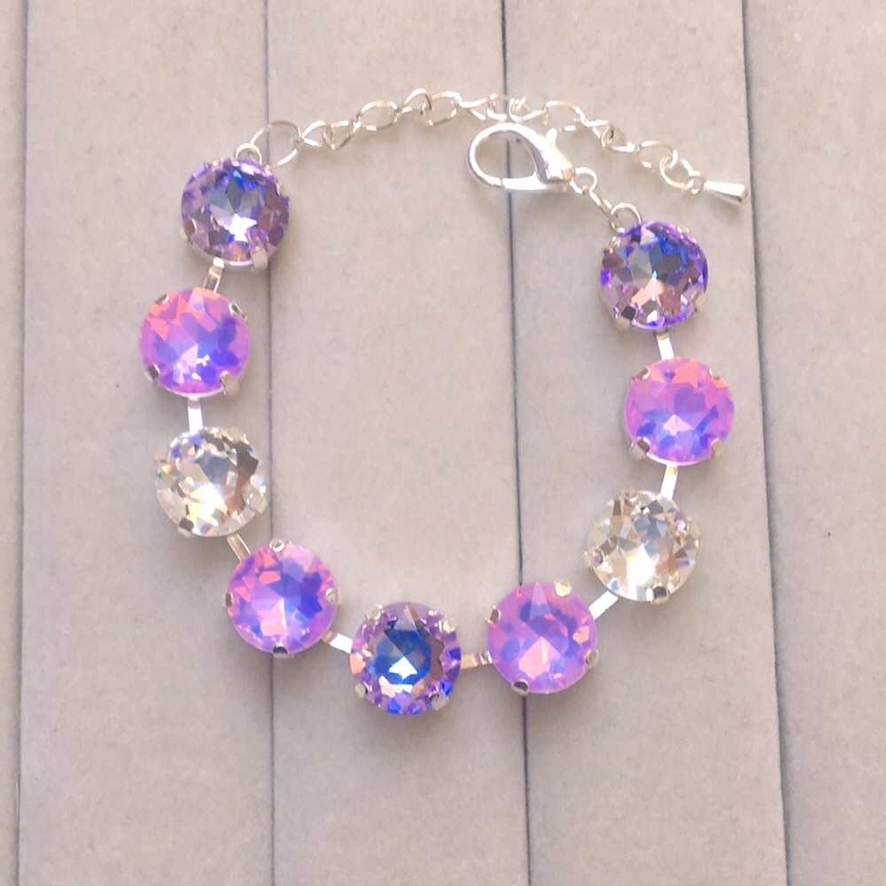 Pink + Purple Opal Aurora Borealis + Violet Silver Crystal Tennis Bracelet - Picture 5 of 12